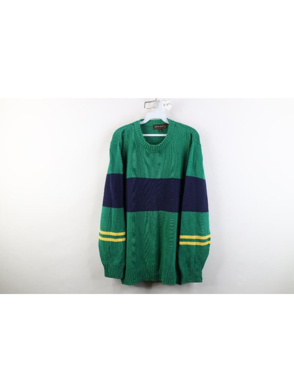 Vintage 90s Streetwear Mens XL Striped Color Block Knit Crewneck Sweater Green